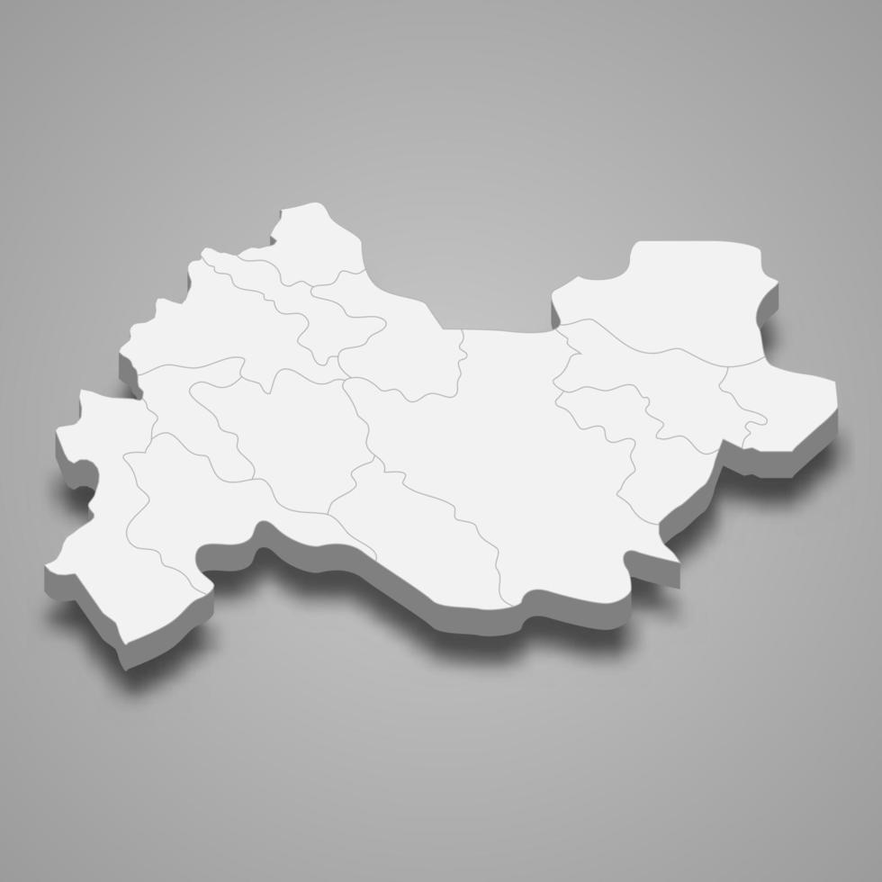 3d isometric map of Kermanshah is a province of Iran vector