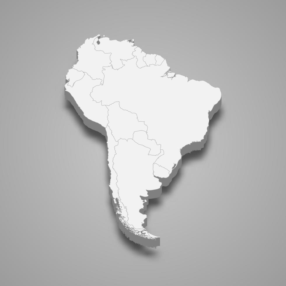 3d map of South America vector