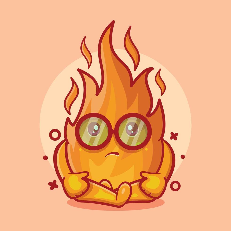 linda mascota de personaje de llama de fuego con expresión triste dibujos animados aislados en diseño de estilo plano vector