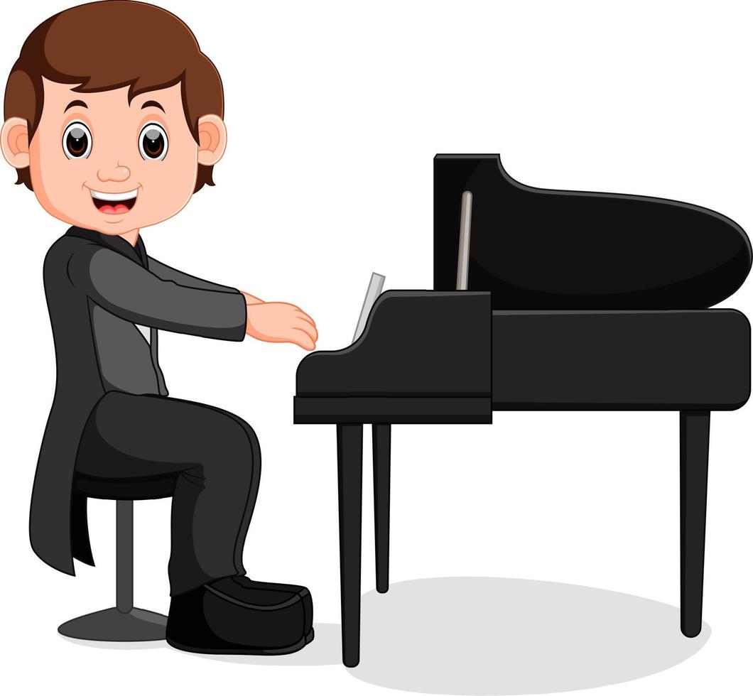 lindo niño pequeño de dibujos animados tocando el piano vector
