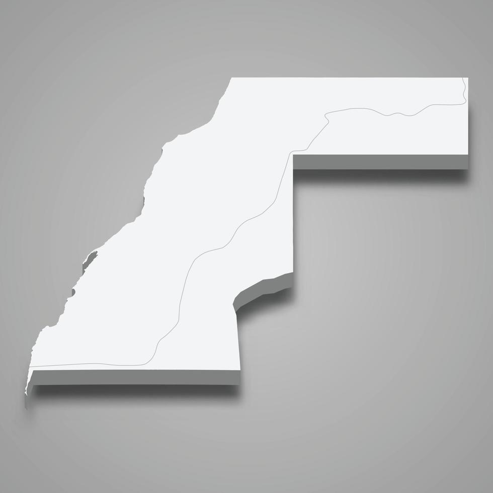 3d isometric map of Western Sahara, isolated with shadow vector