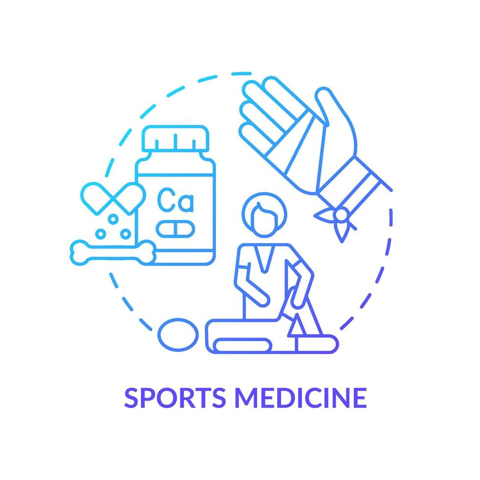 icono de concepto de gradiente azul de medicina deportiva. apoyo al atleta lesionado. servicio de centro médico idea abstracta ilustración de línea delgada. dibujo de contorno aislado. vector