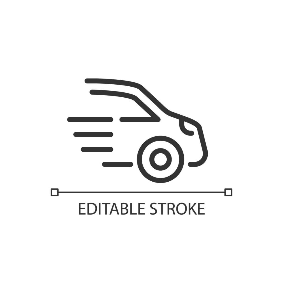 Car pixel perfect linear icon. Motor vehicle. Fuel and electric automobiles. Passengers transportation. Thin line illustration. Contour symbol. Vector outline drawing. Editable stroke.