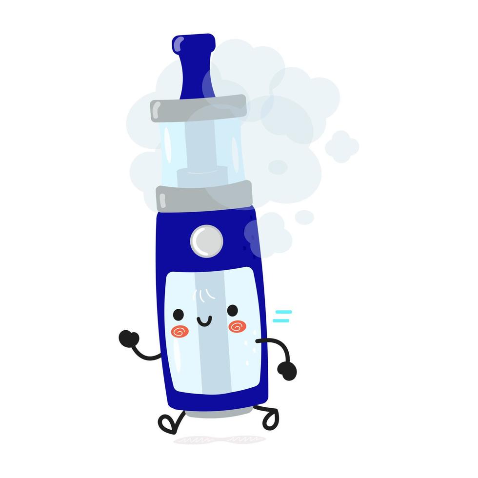 lindo divertido vape corriendo. icono de ilustración de personaje kawaii de dibujos animados dibujados a mano vectorial. aislado sobre fondo blanco. ejecutar el concepto de vape vector