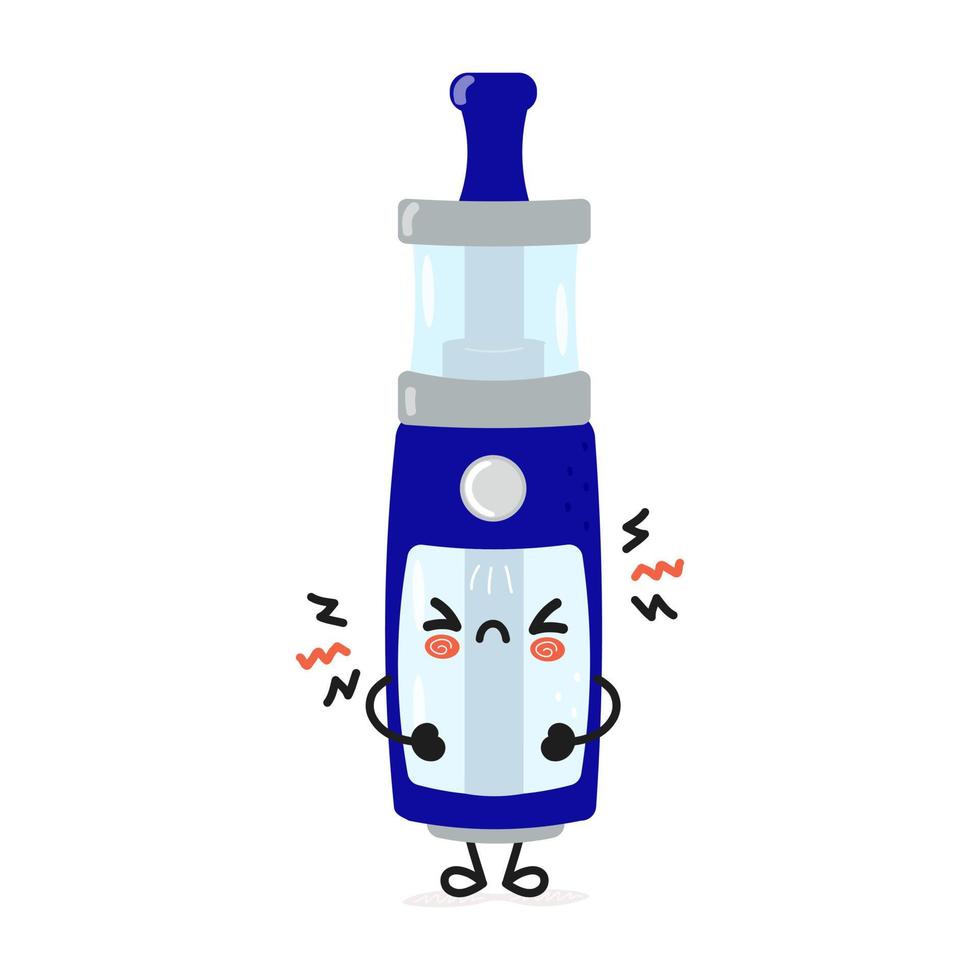 Cute angry vape character. Vector hand drawn cartoon kawaii character illustration icon. Isolated on white background. Sad vape character concept