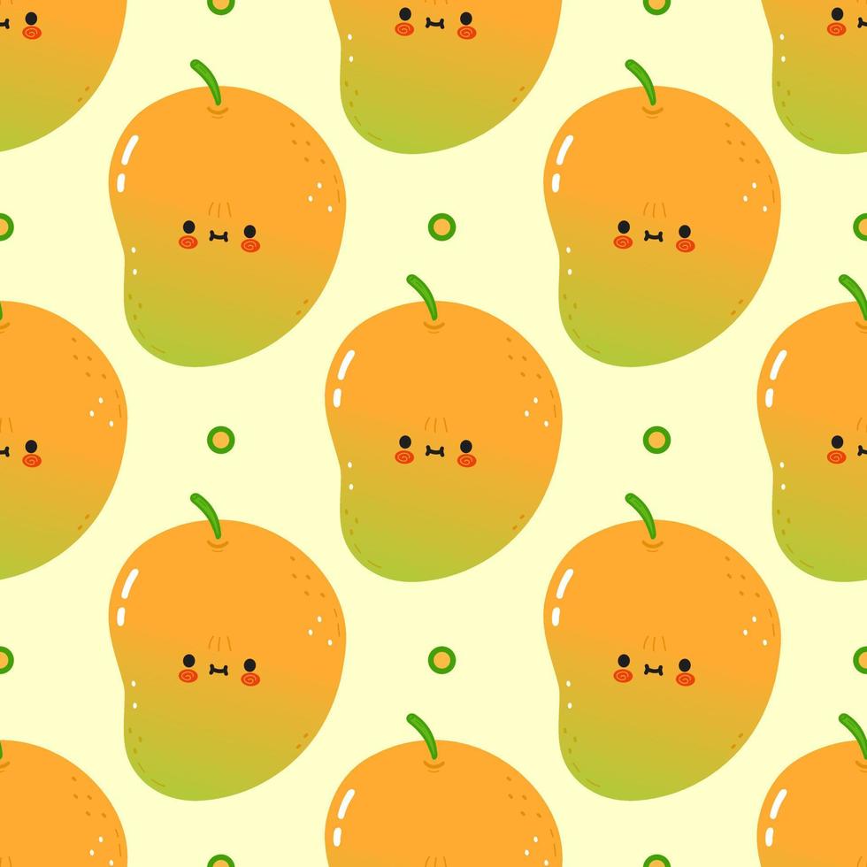 Cute funny mango pattern character. Vector hand drawn cartoon kawaii character illustration icon. Isolated on white background. Mango character concept