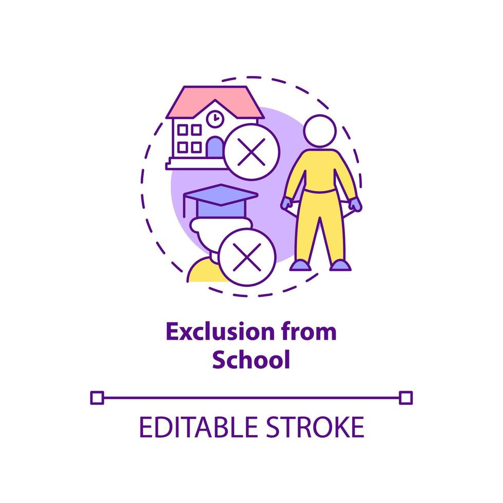 Exclusion from school concept icon. Youth homelessness cause abstract idea thin line illustration. No access to education. Isolated outline drawing. Editable stroke. vector