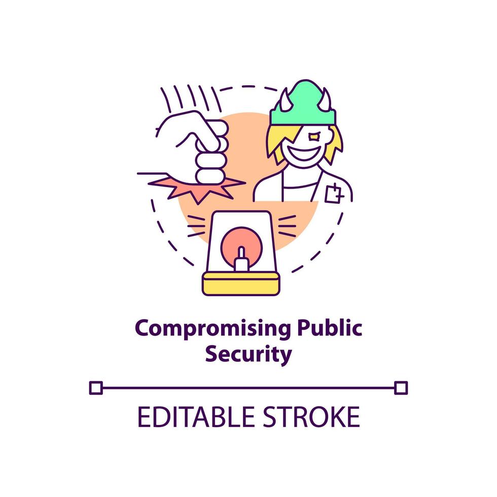 Compromising public security concept icon. Homelessness impact on society abstract idea thin line illustration. Isolated outline drawing. Editable stroke. vector