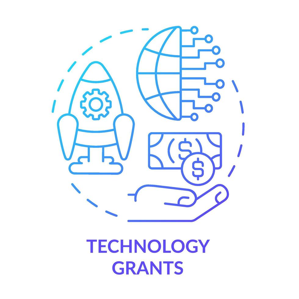 Technology grants blue gradient concept icon. Small business development. Financial award for entrepreneurs abstract idea thin line illustration. Isolated outline drawing. vector