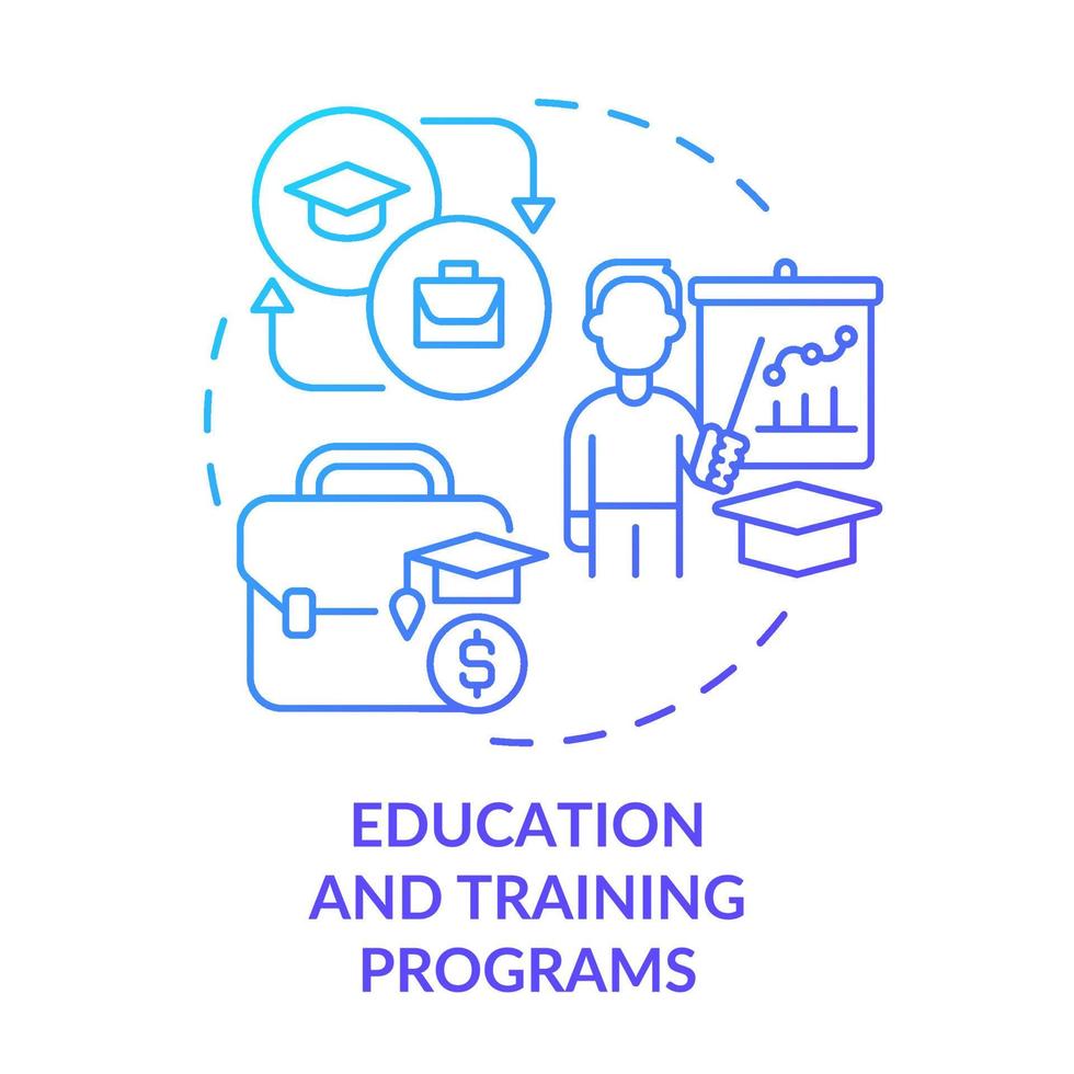 Education and training programs blue gradient concept icon. Support of small business development abstract idea thin line illustration. Isolated outline drawing. vector