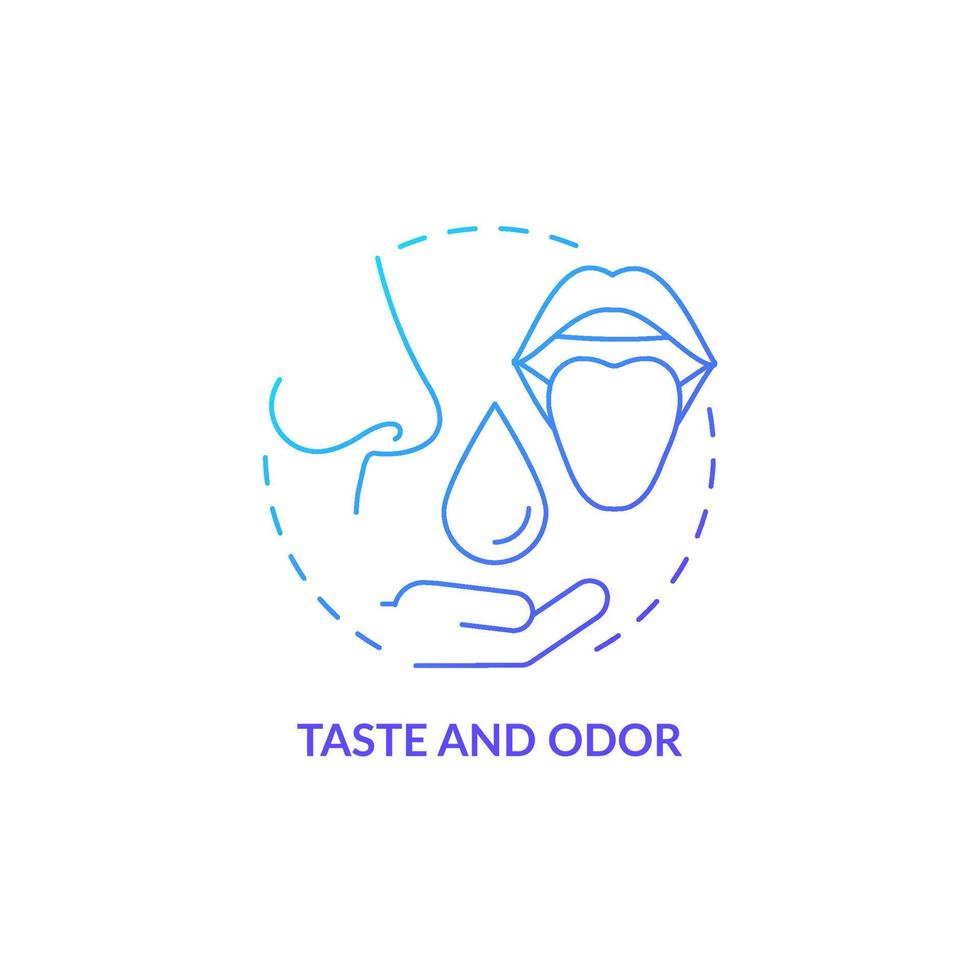 Icono de concepto de gradiente azul de sabor y olor. análisis de la calidad del agua idea abstracta ilustración de línea delgada. identificar problemas de olor y sabor. dibujo de contorno aislado. vector