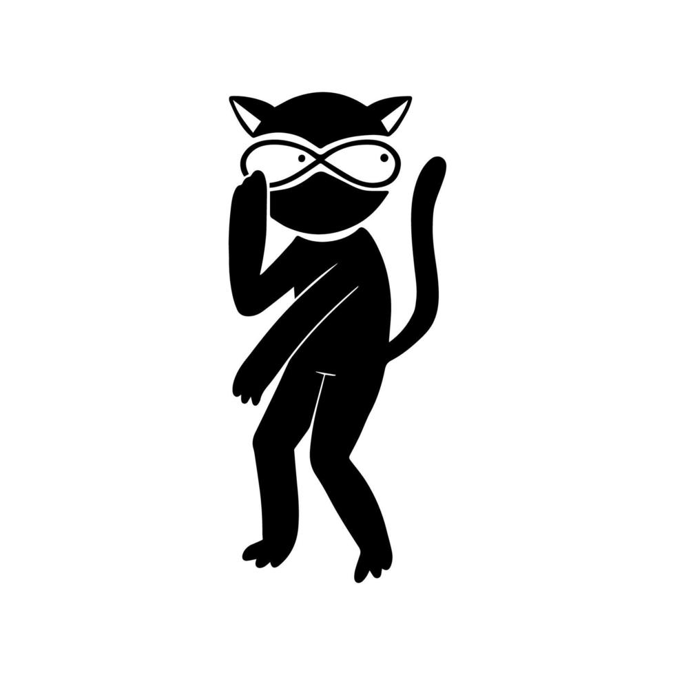 Ninja in japanese style on white background. Cartoon vector illustration. Funny ninja cat.