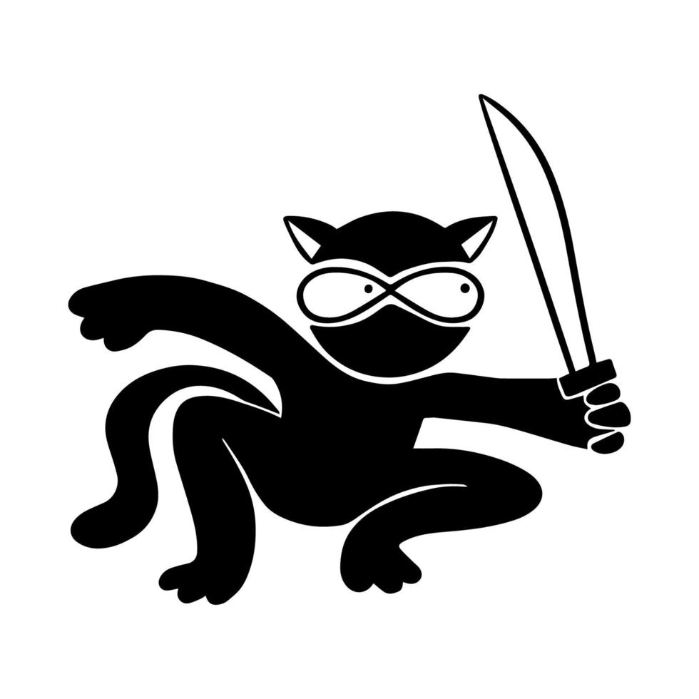 Ninja in japanese style on white background. Cartoon vector illustration. Funny ninja cat.