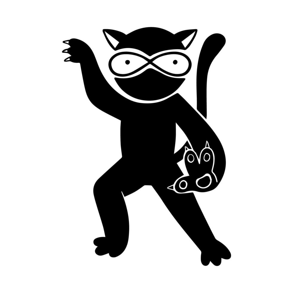 Ninja in japanese style on white background. Cartoon vector illustration. Funny ninja cat.