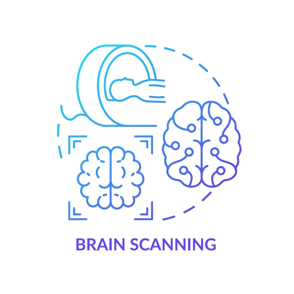 Brain scanning blue gradient concept icon. Neurological disease research. Diagnostic imaging abstract idea thin line illustration. Isolated outline drawing. vector