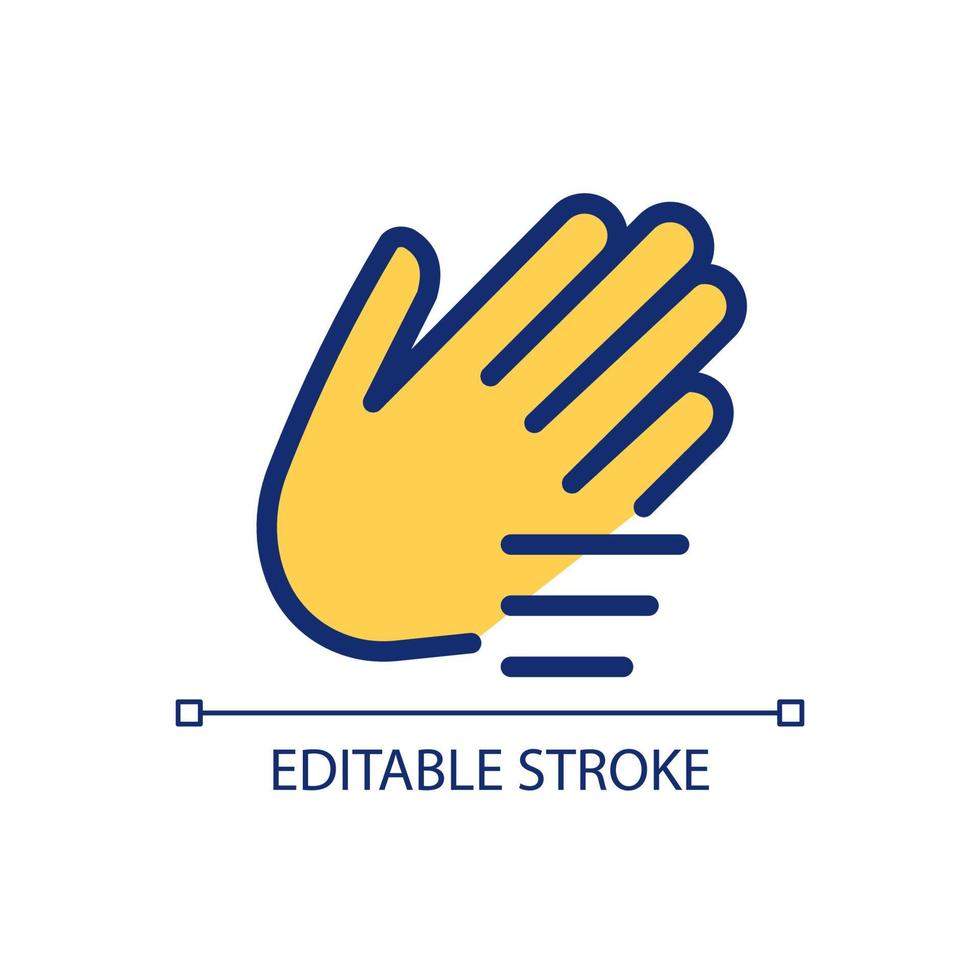 Waving hand pixel perfect RGB color icon. Nonverbal communication. Greeting and calling gesture. Isolated vector illustration. Simple filled line drawing. Editable stroke.