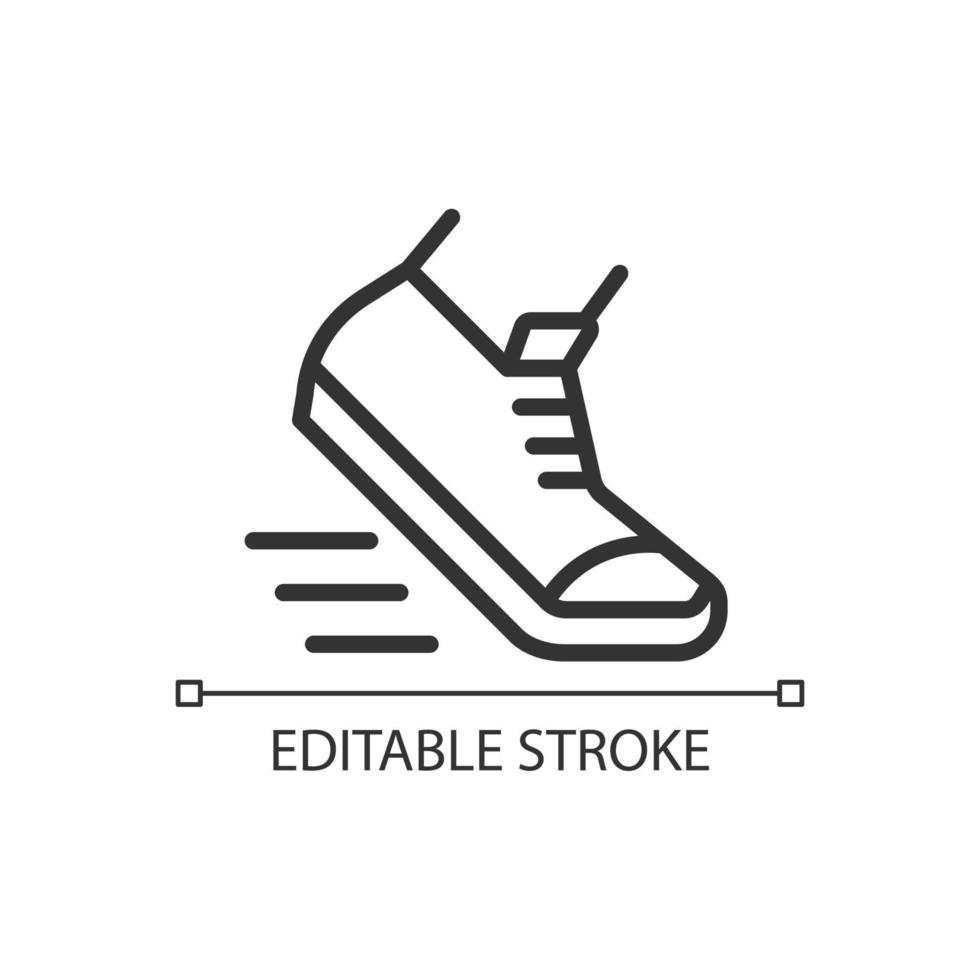 Running pixel perfect linear icon. Active and healthy lifestyle. Run marathon. Jogging and sprinting. Thin line illustration. Contour symbol. Vector outline drawing. Editable stroke.