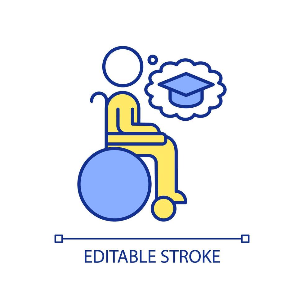 Students with disabilities RGB color icon. Inclusive university education. Opportunity for disabled person. Isolated vector illustration. Simple filled line drawing. Editable stroke.