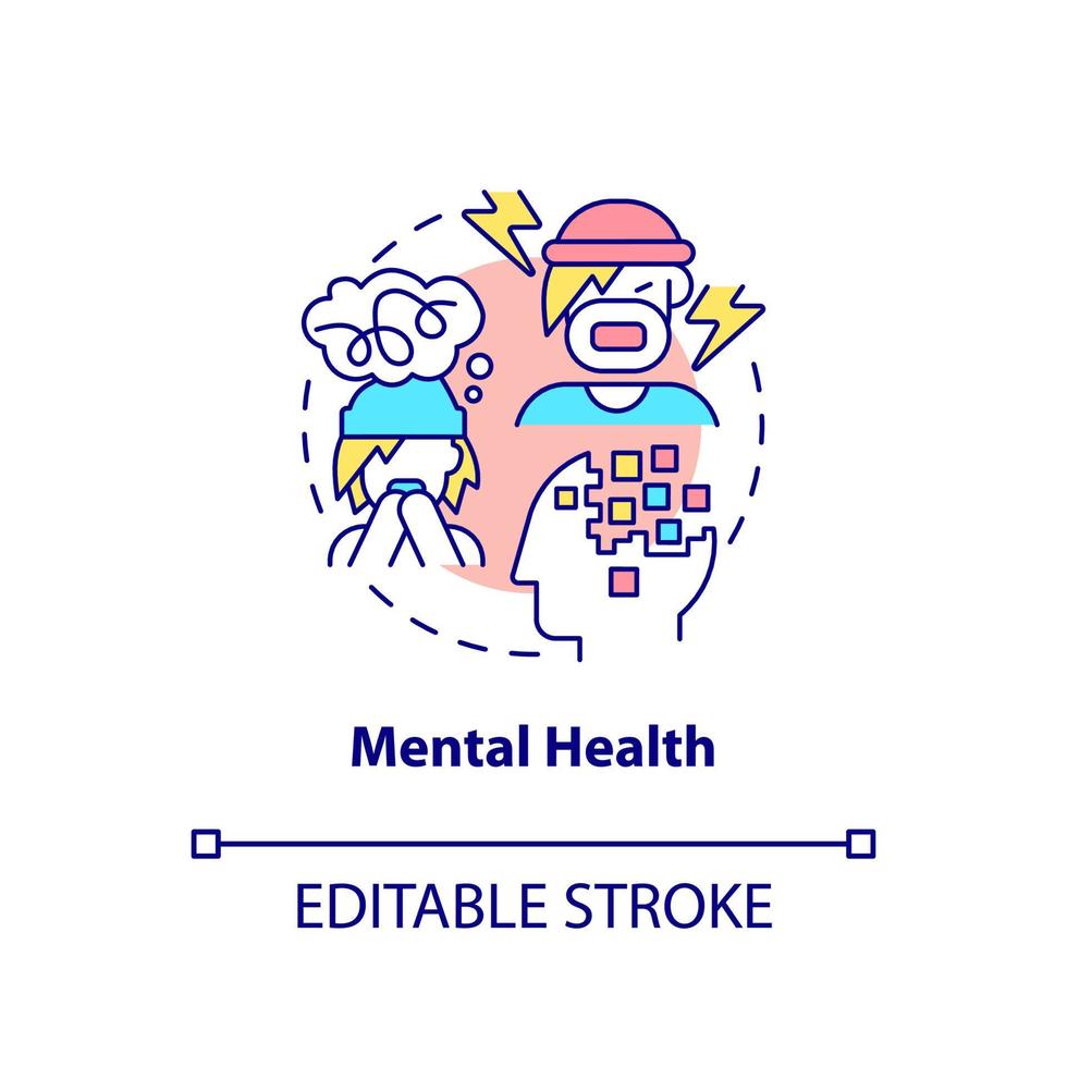 Mental health concept icon. Homelessness factor abstract idea thin line illustration. Schizophrenia and bipolar disorder. Isolated outline drawing. Editable stroke. vector