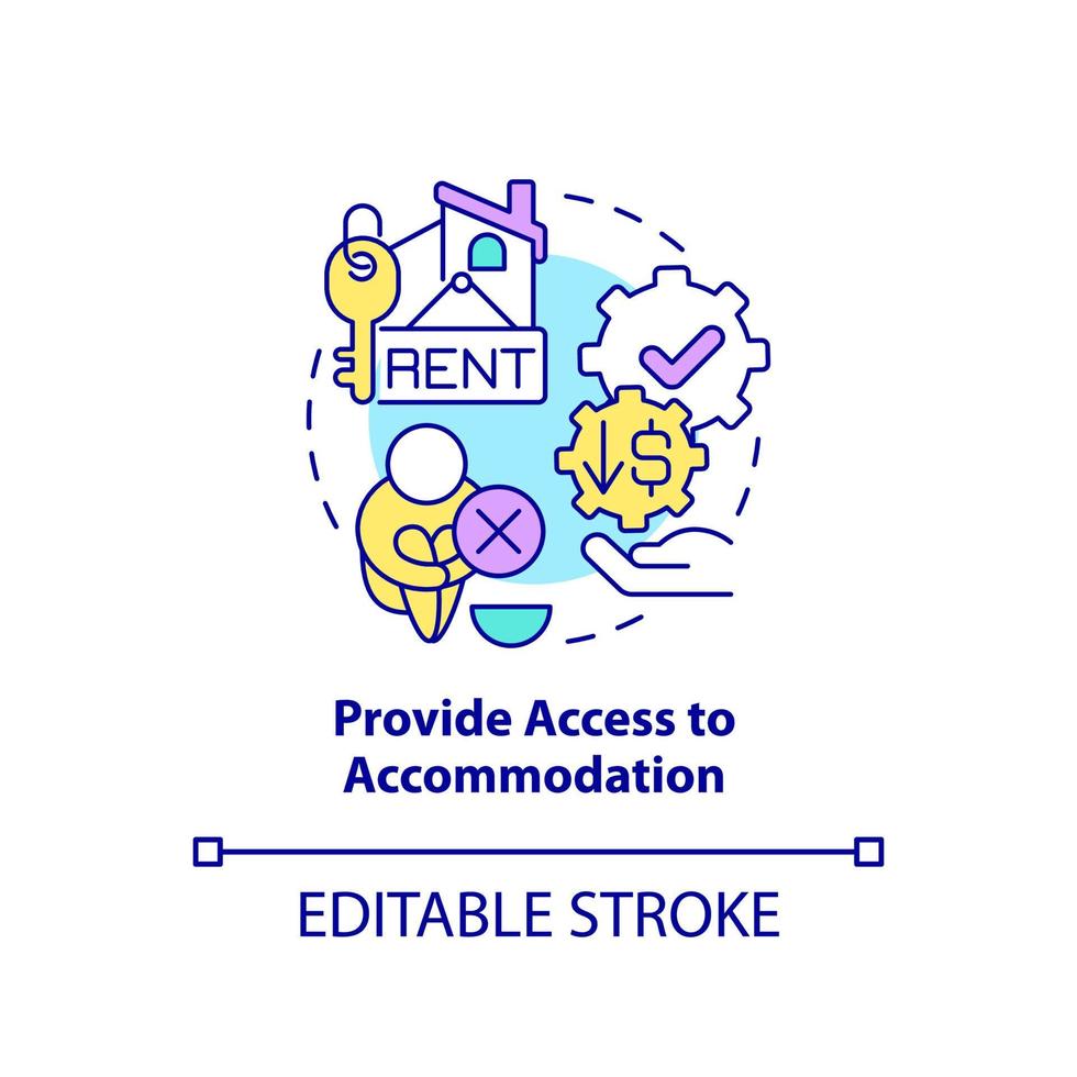 Provide access to accommodation concept icon. Thing government must do abstract idea thin line illustration. Isolated outline drawing. Editable stroke. vector
