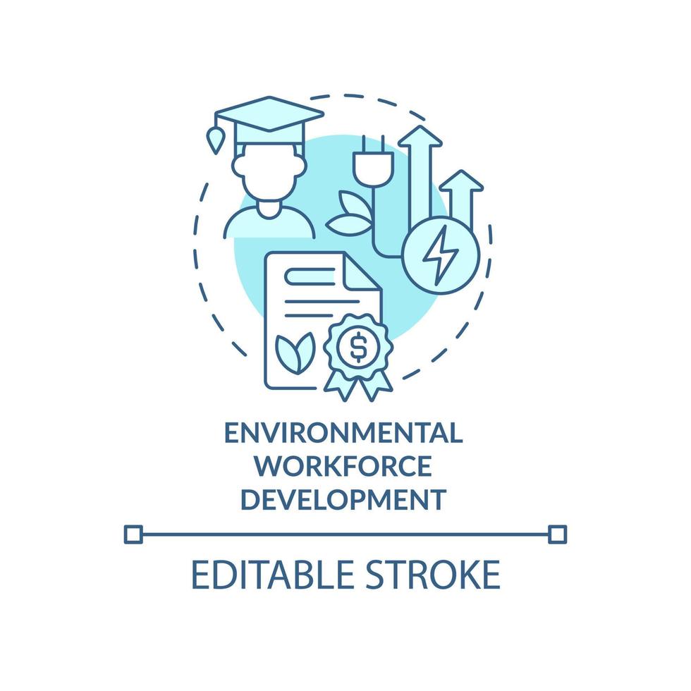 Environmental workforce development turquoise concept icon. Training federal grants abstract idea thin line illustration. Isolated outline drawing. Editable stroke. vector