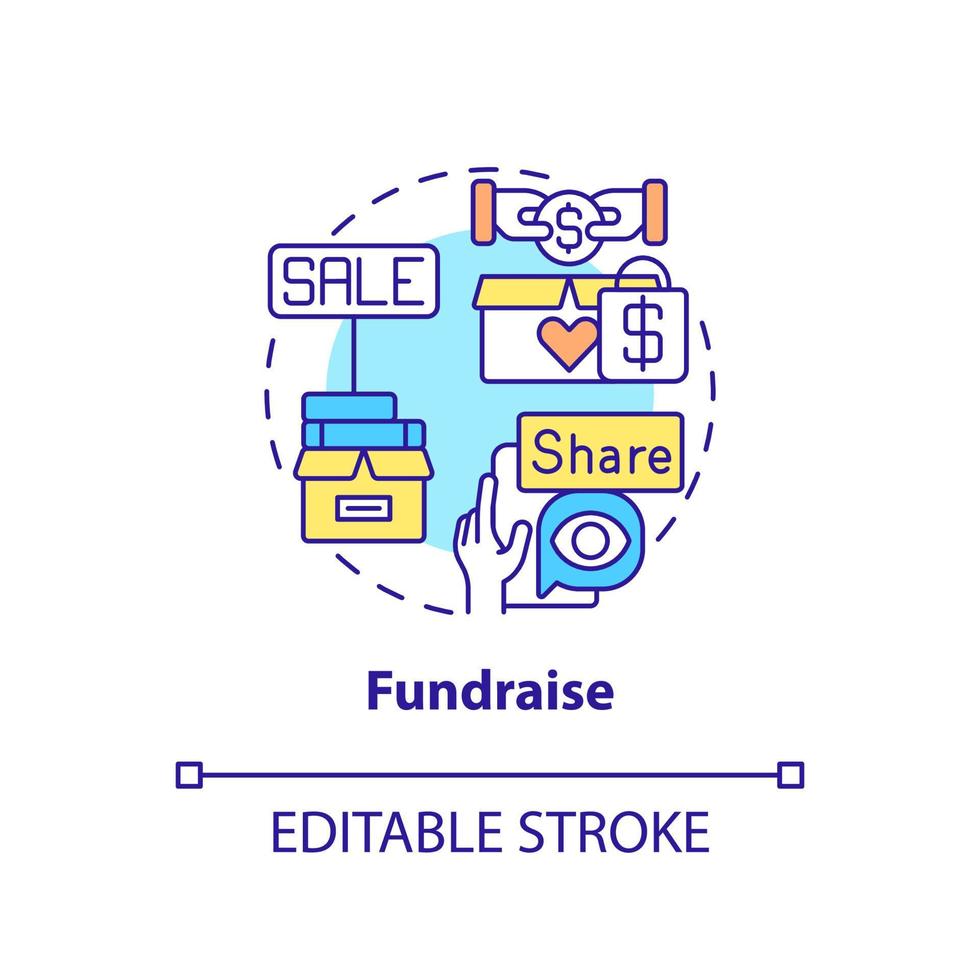 icono del concepto de recaudación de fondos. brindar apoyo a las personas sin hogar idea abstracta ilustración de línea delgada. plataforma de financiación colectiva. dibujo de contorno aislado. trazo editable. vector