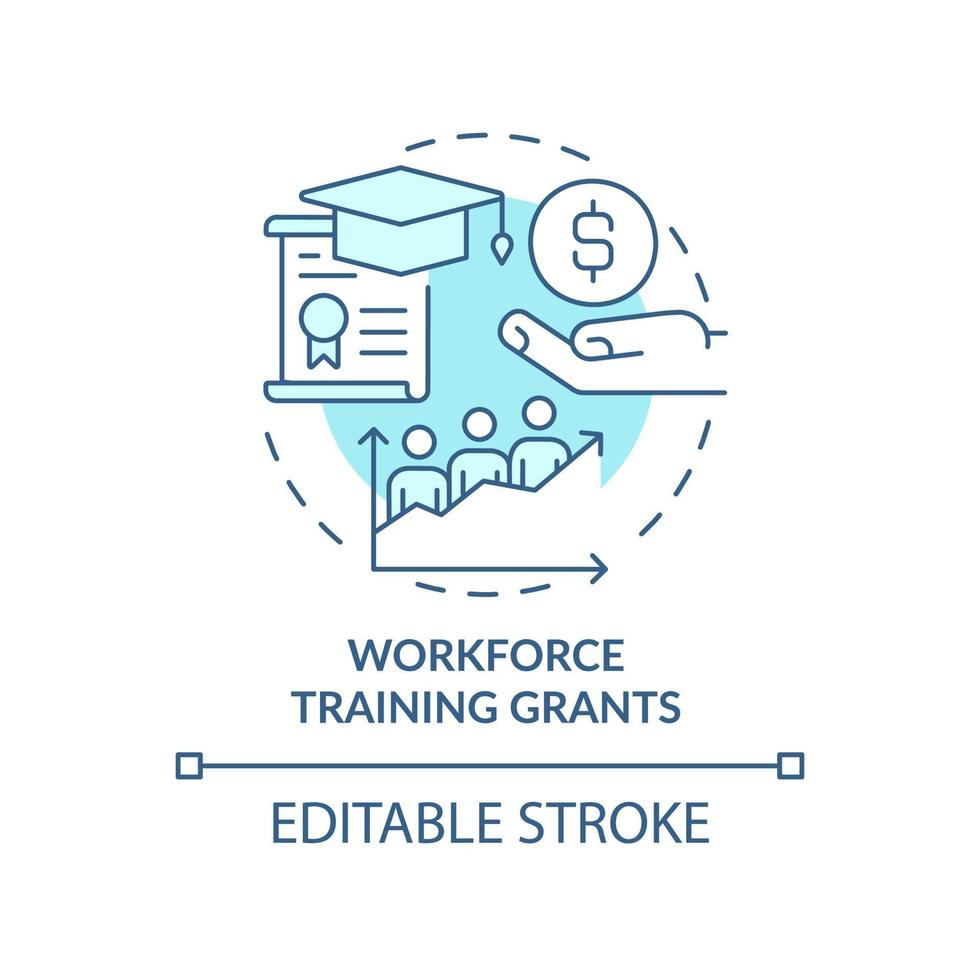 Workforce training grants turquoise concept icon. Small business incentive abstract idea thin line illustration. Isolated outline drawing. Editable stroke. vector