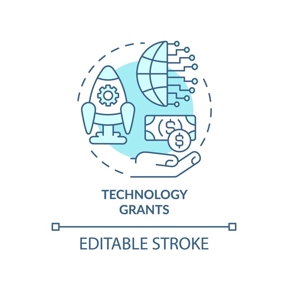 Technology grants turquoise concept icon. Financial award for entrepreneurs abstract idea thin line illustration. Isolated outline drawing. Editable stroke. vector