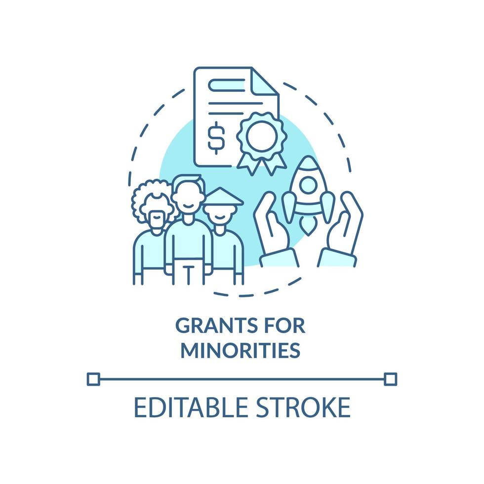 Grants for minorities turquoise concept icon. Small business supporting program abstract idea thin line illustration. Isolated outline drawing. Editable stroke. vector