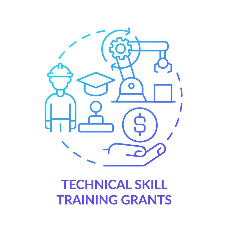 Technical skill training grants blue gradient concept icon. Professional growth. Small business incentives abstract idea thin line illustration. Isolated outline drawing. vector