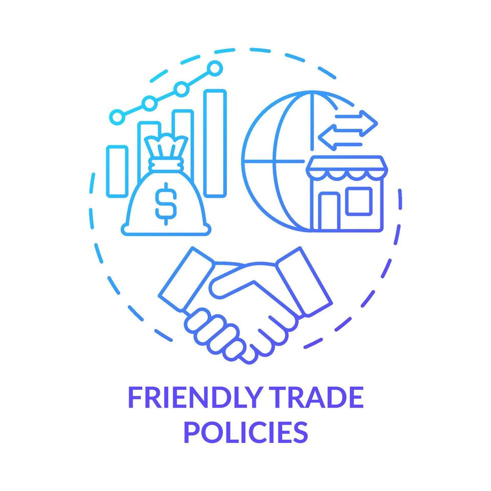 Friendly trade policies blue gradient concept icon. Startup support. Encouraging business activity abstract idea thin line illustration. Isolated outline drawing. vector