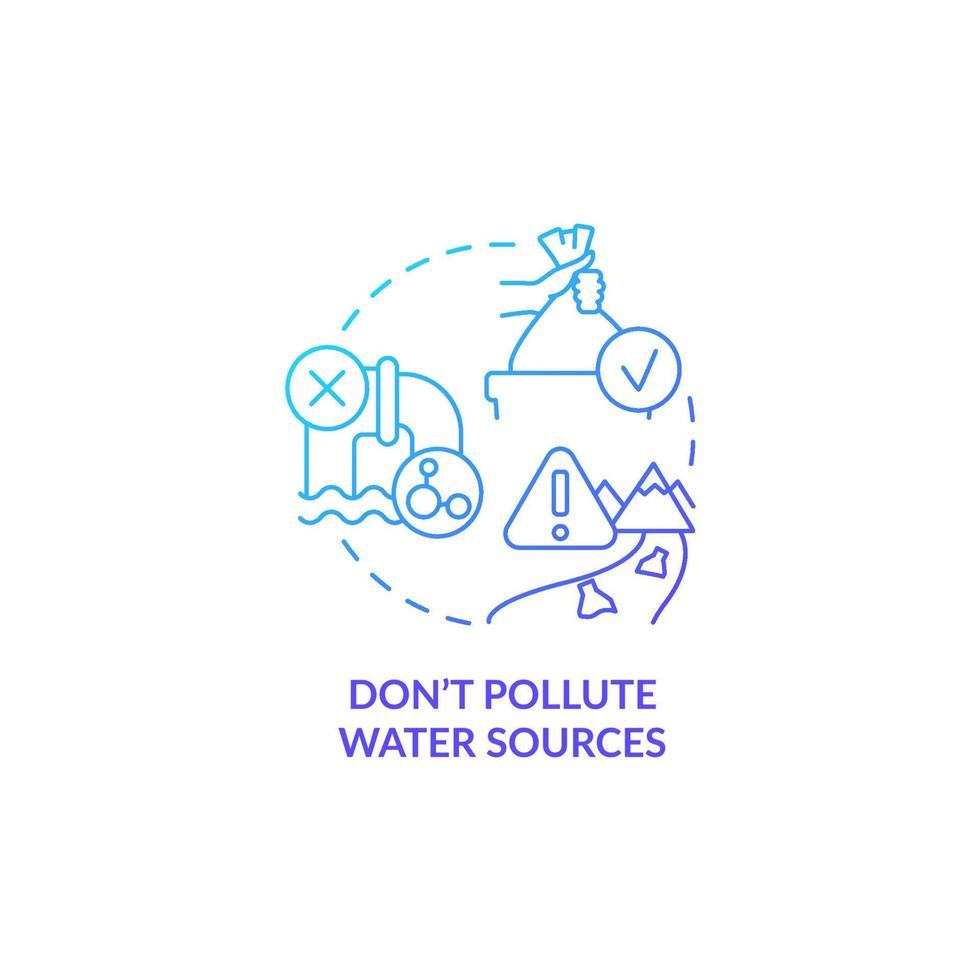 Dont pollute water sources blue gradient concept icon. Plastic packages and bottles in waterways abstract idea thin line illustration. Isolated outline drawing. vector