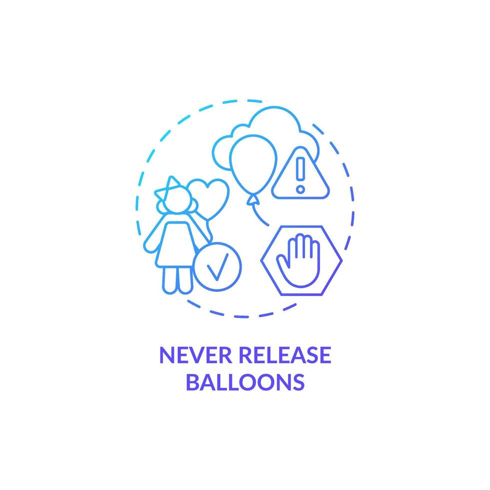 Never release balloons blue gradient concept icon. Ocean life protection abstract idea thin line illustration. Harmful impact on wildlife. Isolated outline drawing. vector