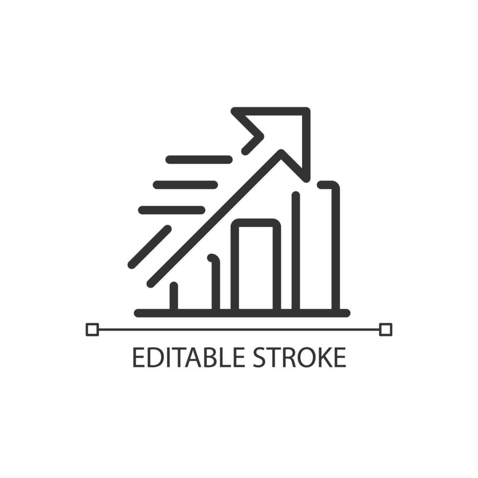 Growing statistics pixel perfect linear icon. Data analysis. Data collection. Market strategy. Thin line illustration. Contour symbol. Vector outline drawing. Editable stroke.