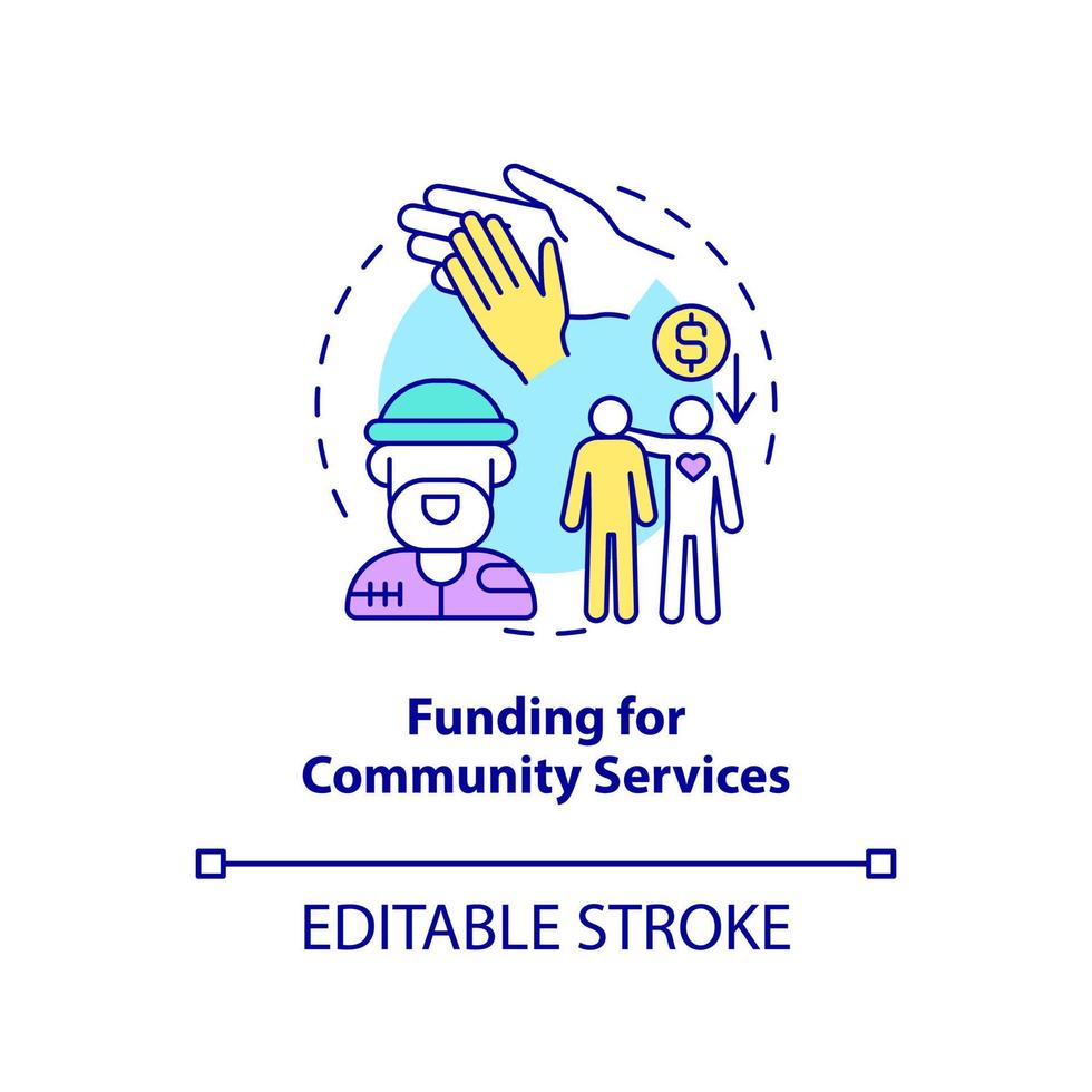 Funding for community services concept icon. Support to people facing homelessness abstract idea thin line illustration. Isolated outline drawing. Editable stroke. vector