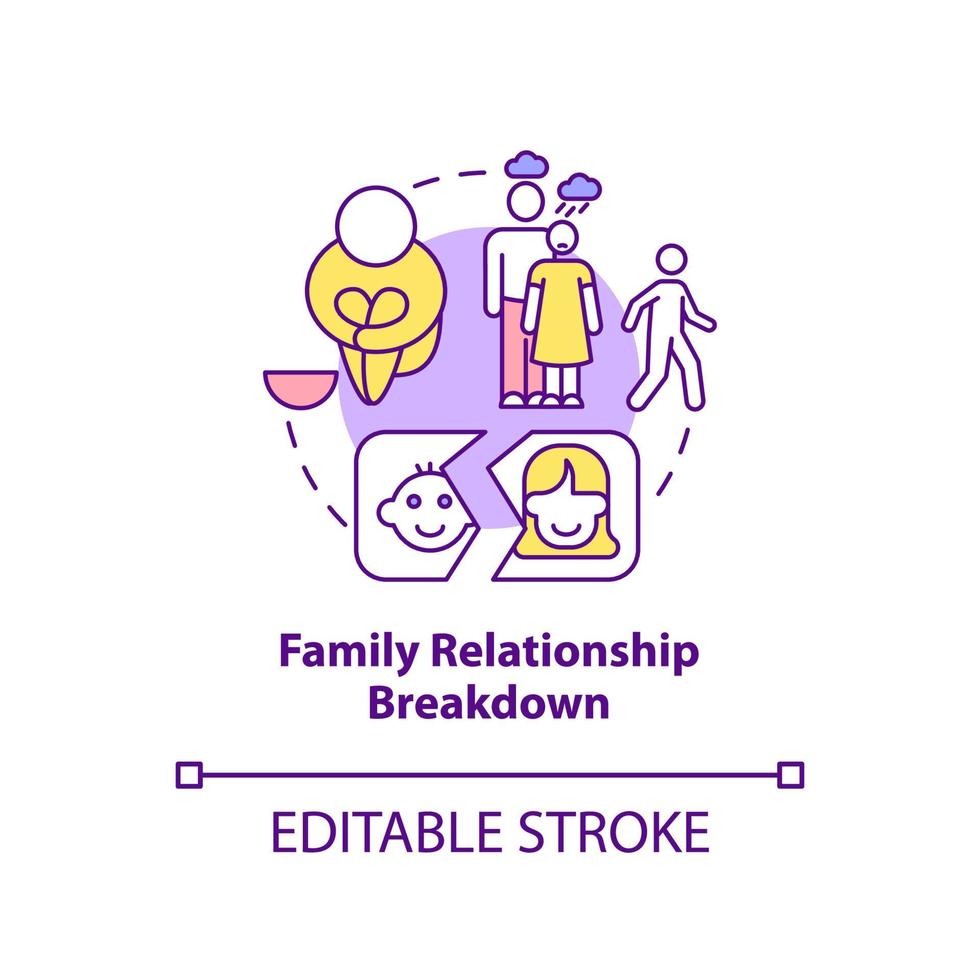 Family relationship breakdown concept icon. Unaccompanied youth cause abstract idea thin line illustration. Break-ups. Isolated outline drawing. Editable stroke. vector