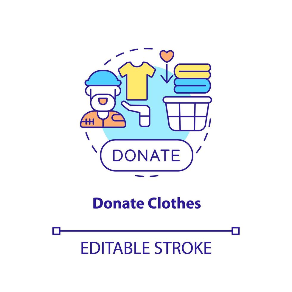 Donate clothes concept icon. Homelessness assistance abstract idea thin line illustration. Refugee organization. Isolated outline drawing. Editable stroke. vector