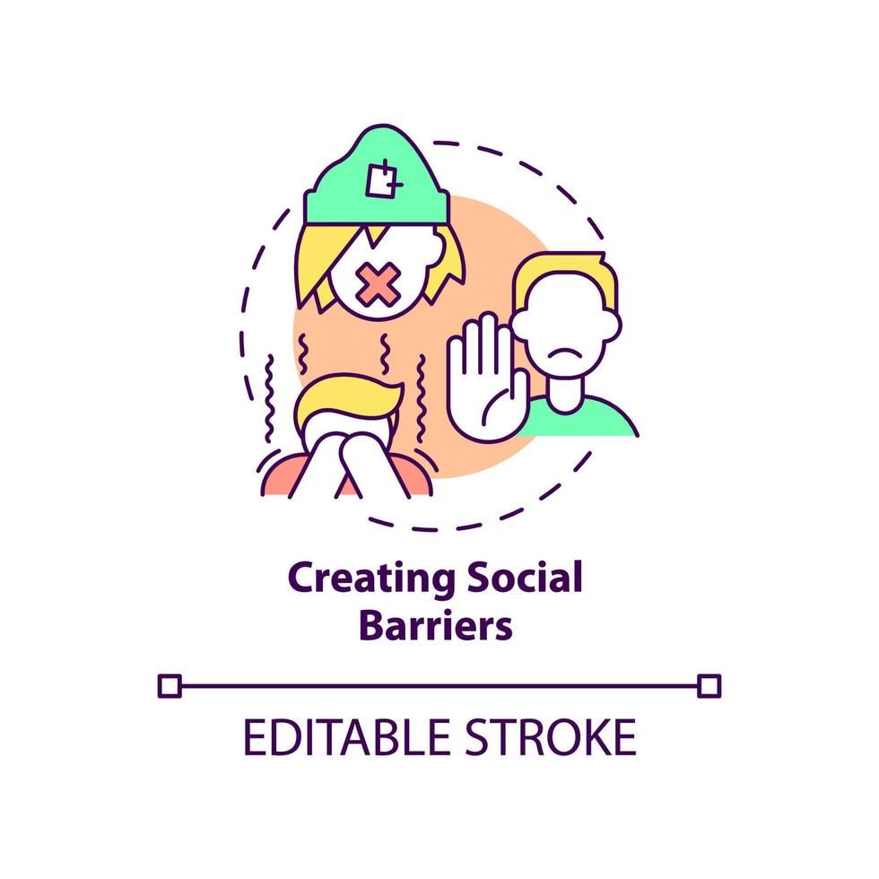Creating social barriers concept icon. Societal issue of homelessness abstract idea thin line illustration. Isolated outline drawing. Editable stroke. vector