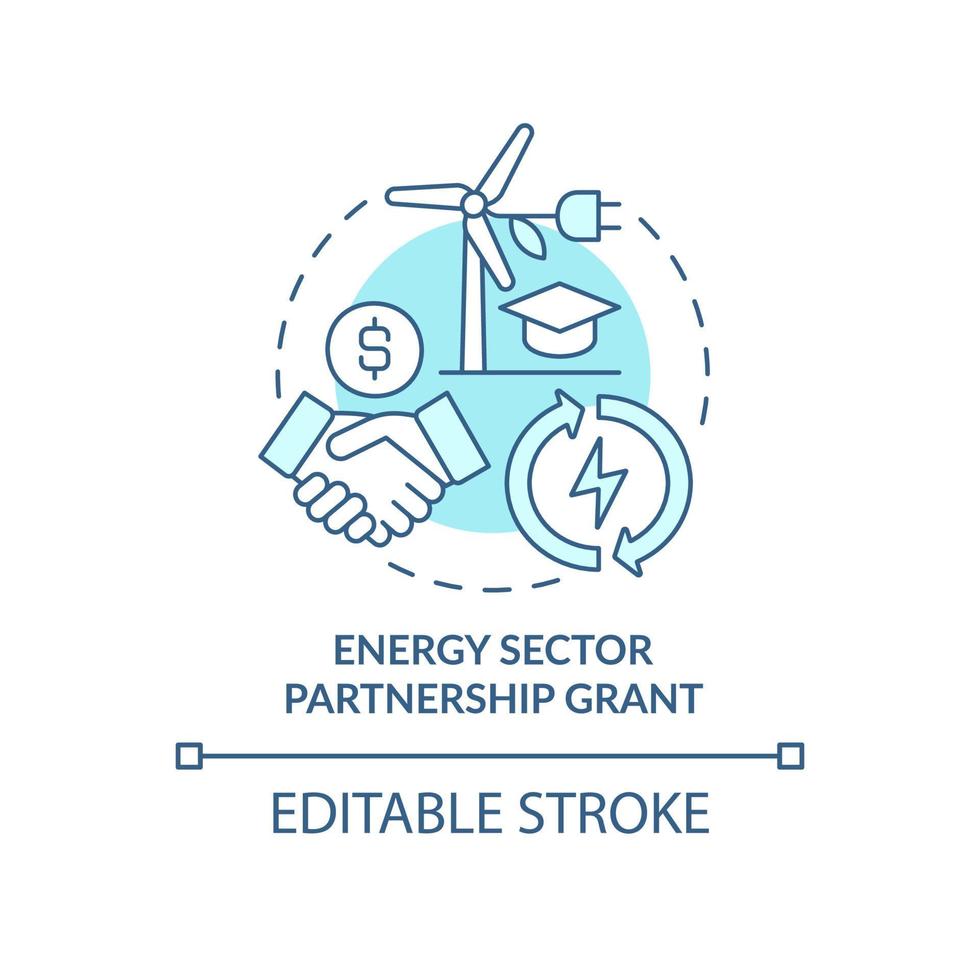 Energy sector partnership grant turquoise concept icon. Federal tech training abstract idea thin line illustration. Isolated outline drawing. Editable stroke. vector