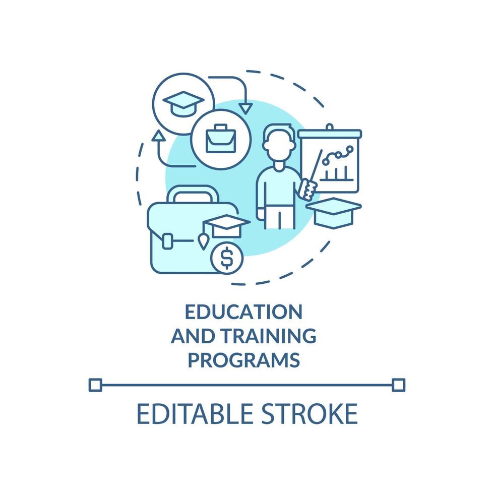 programas de educación y formación icono de concepto turquesa. apoyo de la ilustración de línea delgada de idea abstracta de pequeña empresa. dibujo de contorno aislado. trazo editable. vector