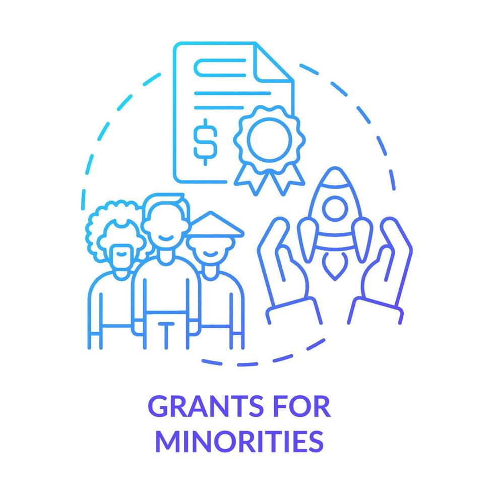 Grants for minorities blue gradient concept icon. Social support. Small business supporting program abstract idea thin line illustration. Isolated outline drawing. vector