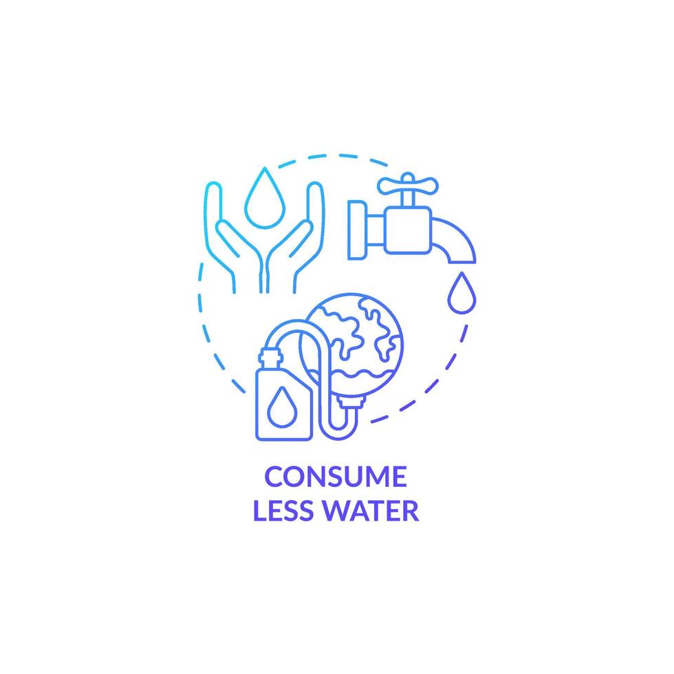 consumir menos agua icono de concepto de gradiente azul. práctica de protección del agua idea abstracta ilustración de línea delgada. reduciendo el uso de agua. dibujo de contorno aislado. vector