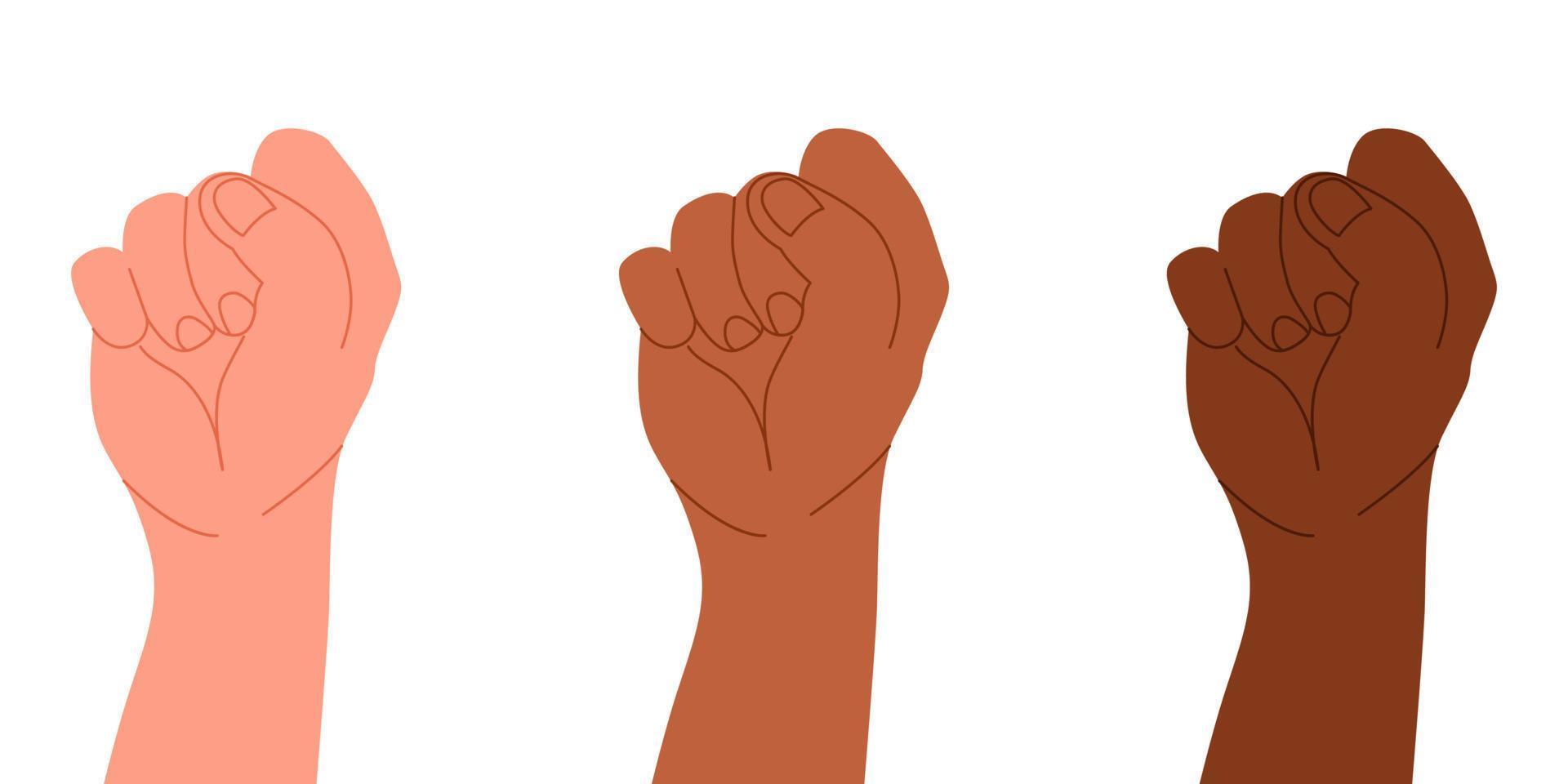 International concept of revolution. Arms in a gesture for fights for rights. Vector illustration