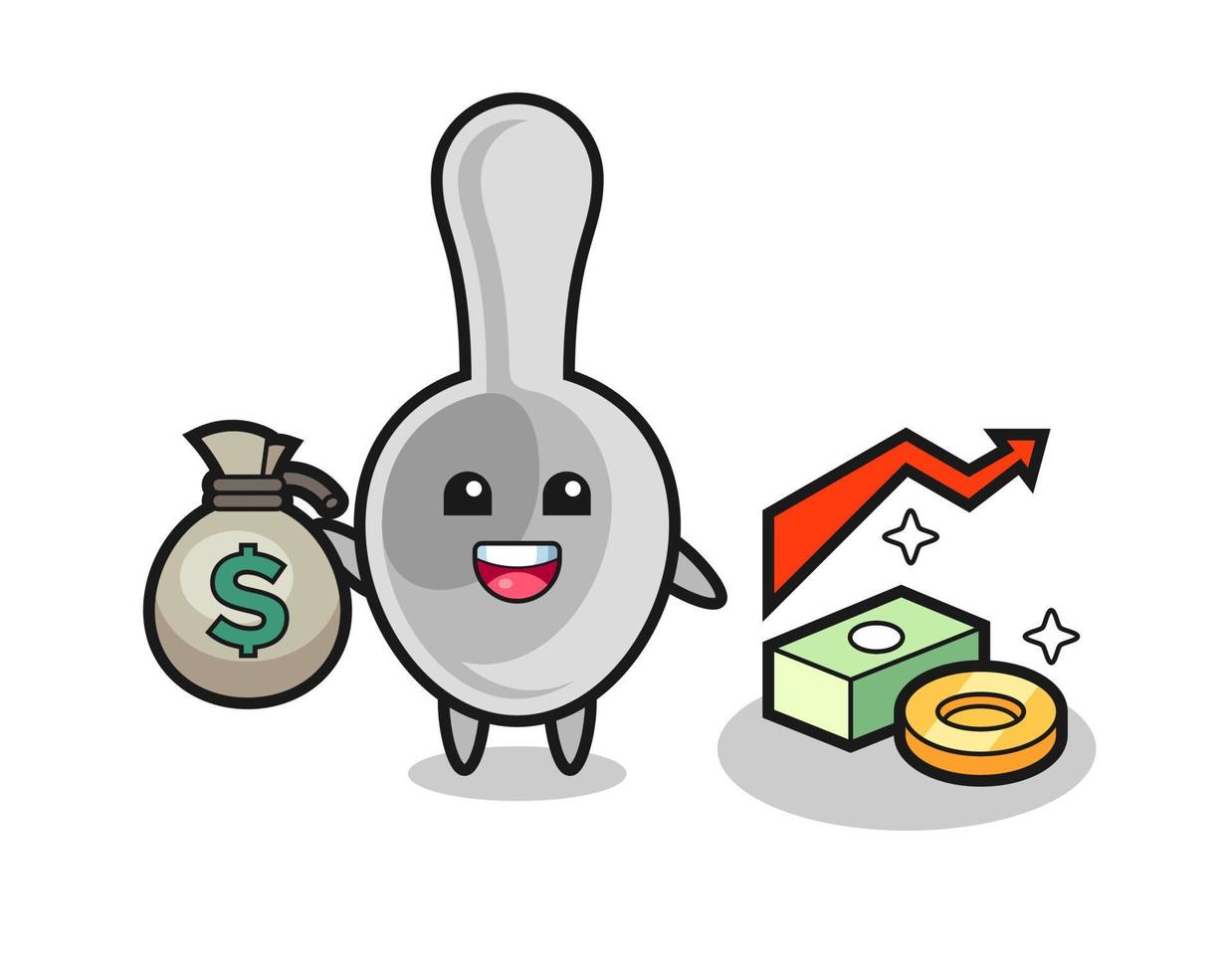 spoon illustration cartoon holding money sack vector