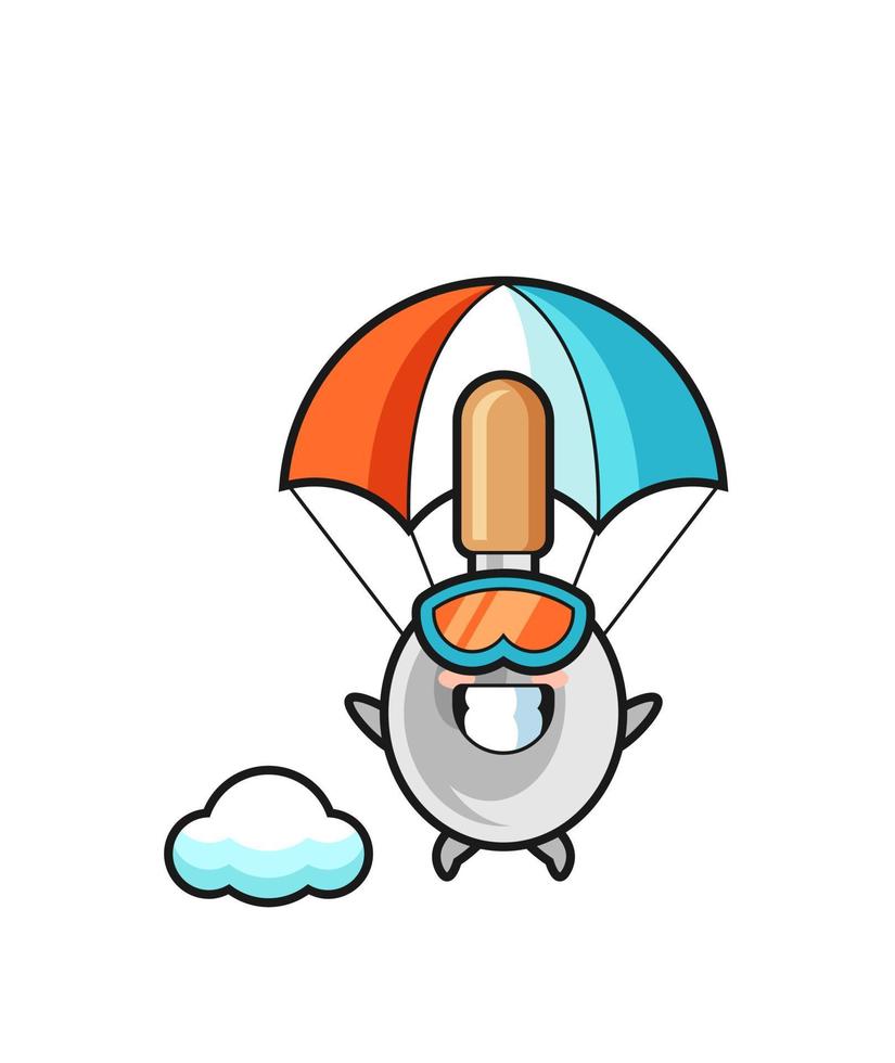 cooking spoon mascot cartoon is skydiving with happy gesture vector