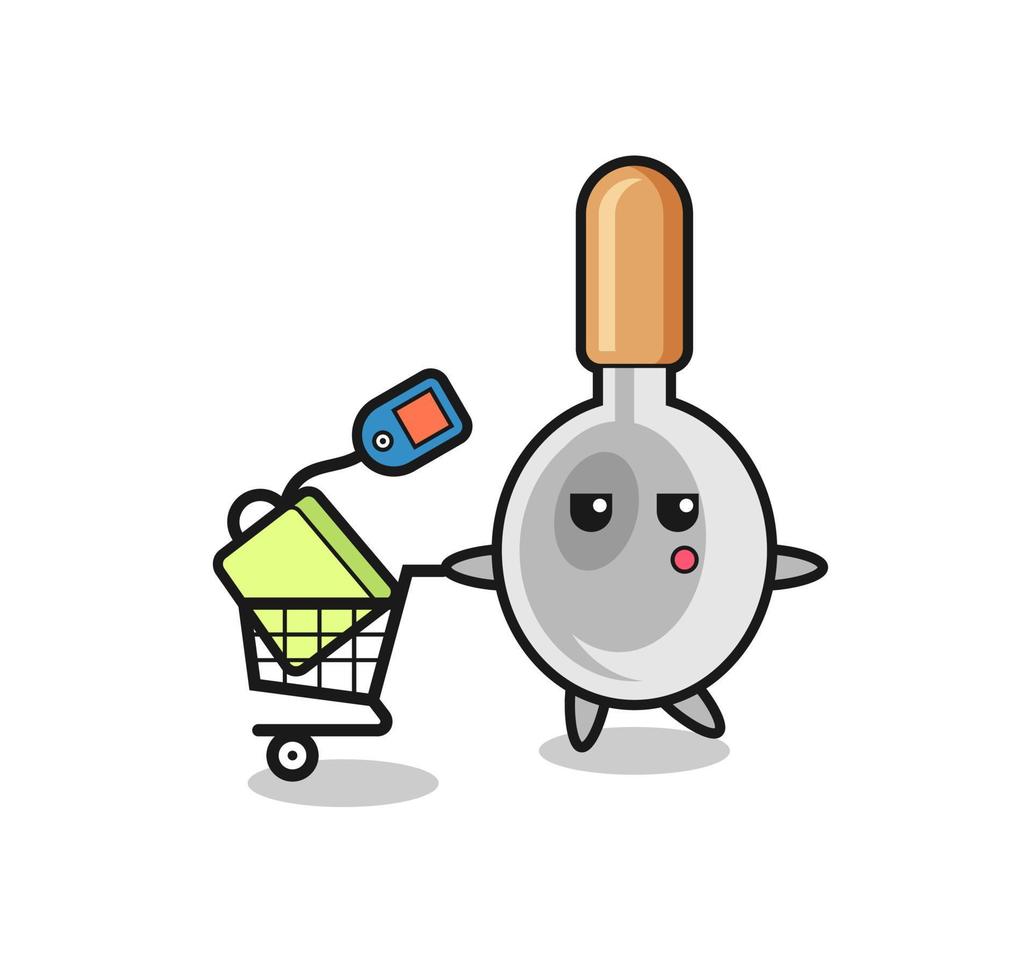 cooking spoon illustration cartoon with a shopping cart vector