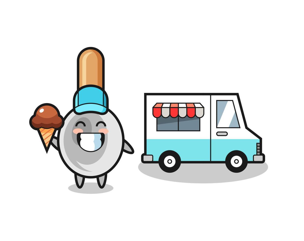 Mascot cartoon of cooking spoon with ice cream truck vector