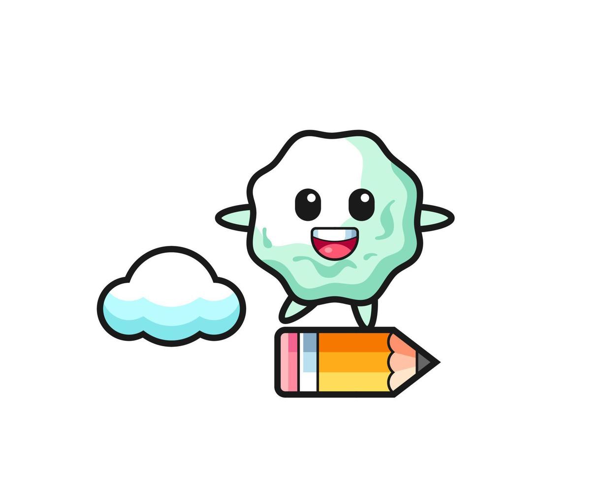 chewing gum mascot illustration riding on a giant pencil vector