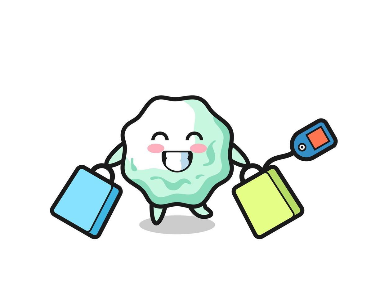 chewing gum mascot cartoon holding a shopping bag vector