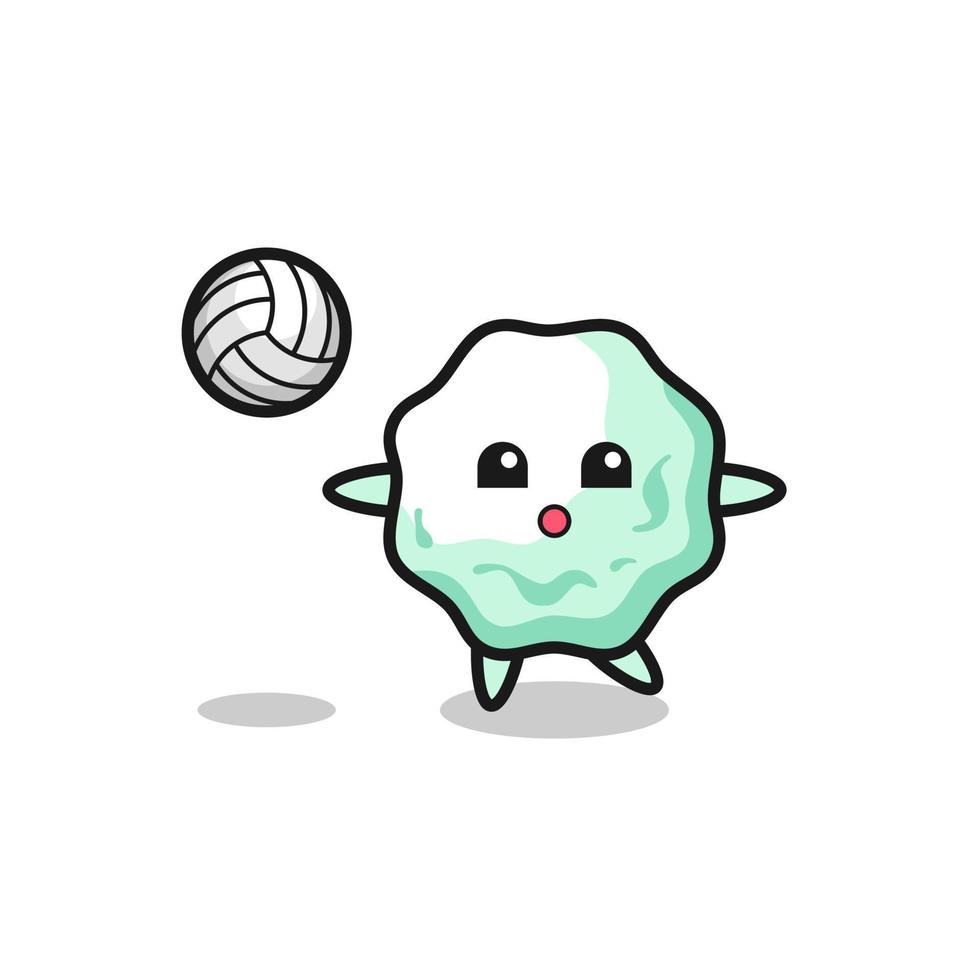 caricatura de personaje de chicle está jugando voleibol vector